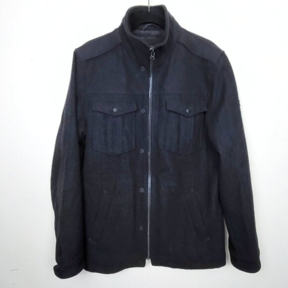 Industrie black zip up wool blend coat. Men's size large